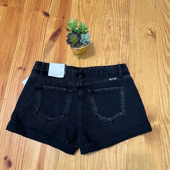 NWT Kancan Kaya High Rise Distressed Look Shorts Women’s Size LRG Black - Picture 13 of 13